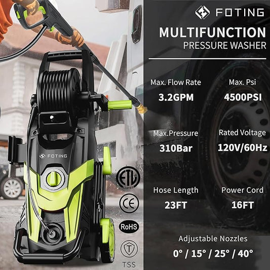 2026NEW Pressure Power Washer 4500PSI with 4 Quick Connect Nozzles, Inlet Hose & Filter, Foam Cannon for Cars/Fences/Driveways/Patios/Home Cleaning,28" X 13" X 13"