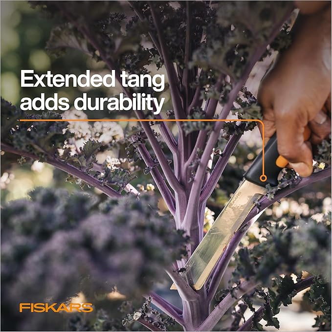 Fiskars Harvesting Knife, Gardening Gifts for Women, Serrated Edge Hand Tool with Sheath, Orange/Black