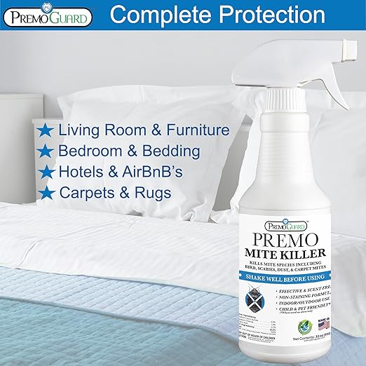Premo Guard Natural Mite Spray – 16 oz Bottle – Plant Based Treatment for Dust, Spider, Carpet, Bird, Rat Mites – Safe for Families, Pet, Home, Bedding & Furniture When Used As Directed