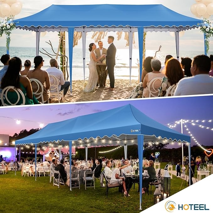 HOTEEL Pop Up Canopy 10x30 Large Party Tent with 8 Sidewalls, Portable Outdoor Canopy with Roller Bag,Sandbags,UV Resistant Waterproof, Easy Up Tents for Parties, Backyard, Wedding, Event, Blue