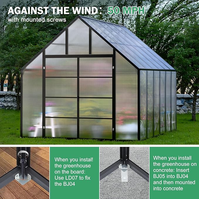 12x10 FT Polycarbonate Greenhouse for Outdoor, Heavy Duty Aluminum Frame Transparent Panels Plants Green House Kit with Windows Vents Door for Backyard Garden, Large Outsides Walk in Greenhouses