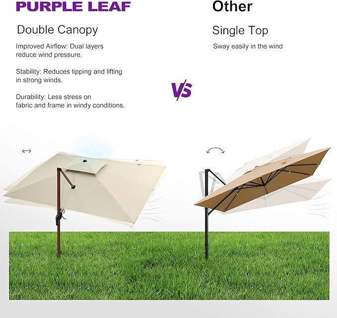 PURPLE LEAF 10ft Patio Umbrella Outdoor Square Umbrellas Large Cantilever Umbrella Windproof Offset Umbrellas Heavy Duty Sun Umbrella for Garden Deck Pool Patio, Cream