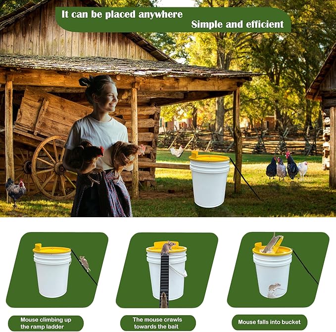 Bucket Lid Mouse Trap Metal 5 Gallon Bucket lid,Strong Metal Material That Cannot be Bitten, auto Reset, Repeat Catch, Indoor Outdoor, Reusable 5 Gallon Bucket Lid, (1Pack)