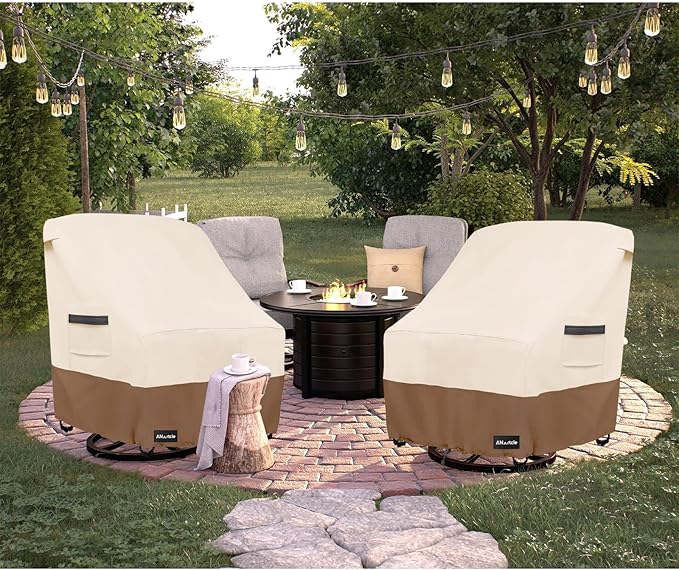 Outdoor Swivel Lounge Chair Cover 2 Pack,Waterproof Heavy Duty Lawn Patio Chair Covers,Patio Swivel Chair Covers for Outdoor Furniture (33 W x 35 D x 38.5 H inches)Beige&brown