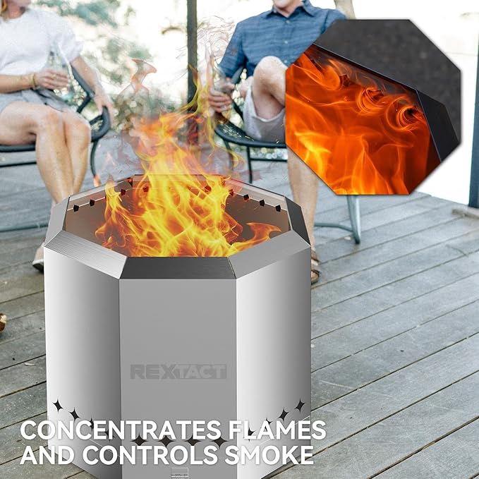 Smokeless Fire Pit 21 Inch, Outdoor Fire Pit for Patio, Portable Stainless Steel Camping Fire Bowl with Adjustable Airflow, Dual-Layer, Removable Ash Pan, Carry Bag Included