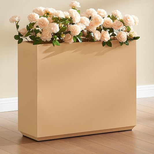 Wallowa Metallic Heavy Outdoor Planter Box, Span Planter, Long and Tall Divider Planter, 30Lx10Wx24H, Coral Peach, Seamless 30.8 Pounds