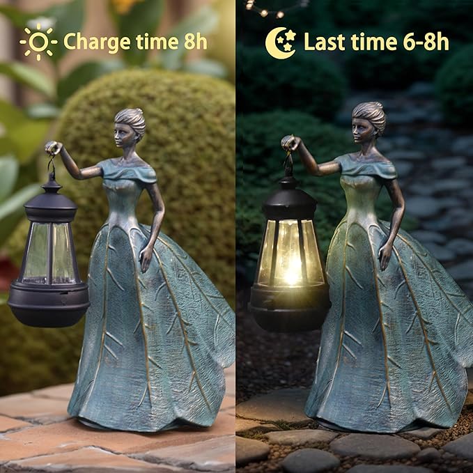 Sheaifun Fairy Garden Statue Solar Garden Decor Resin Fairy Statue with Lights Angel Fairy Decor Outdoor Fall Yard Statues Gardening Gifts for Women 9.5 * 5.5 * 11.5 Inch