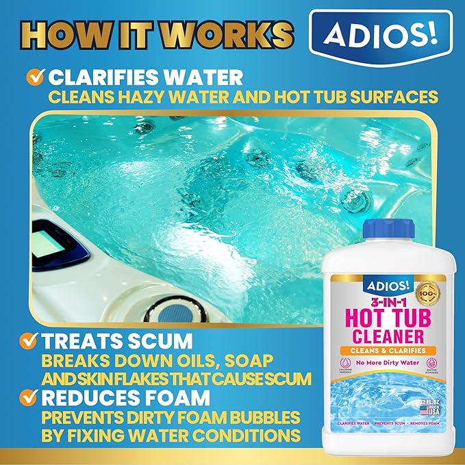 3-in-1 Hot Tub Cleaner Clarifies Water, Prevents Scum, Removes Foam and Stops Odors - 32oz (Quart)