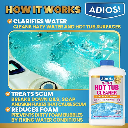 3-in-1 Hot Tub Cleaner Clarifies Water, Prevents Scum, Removes Foam and Stops Odors - 32oz (Quart)