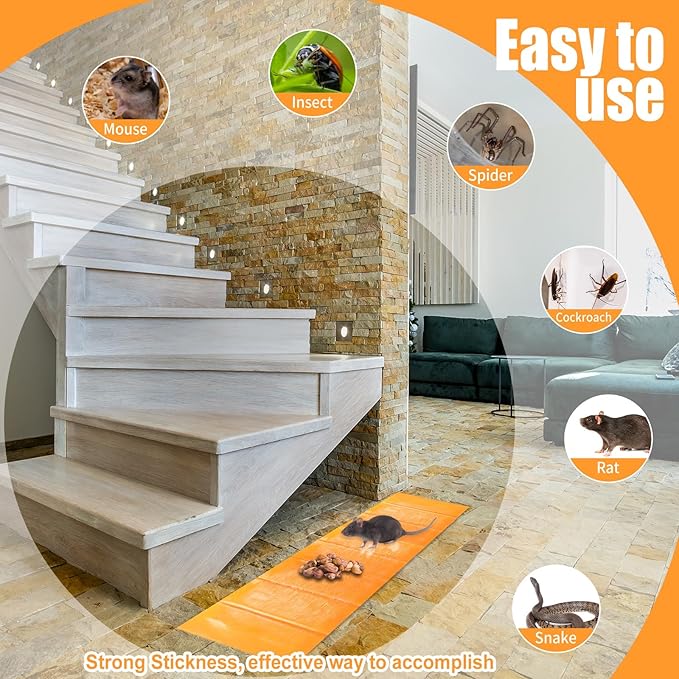 Qualirey 8 Pack Large Sticky Mouse Trap 24 Inch Sticky Rat Glue Roach Indoor Pest Control for Trapping Snakes Rats Spiders Roaches in Restaurant Kitchen House Supplies (Orange)