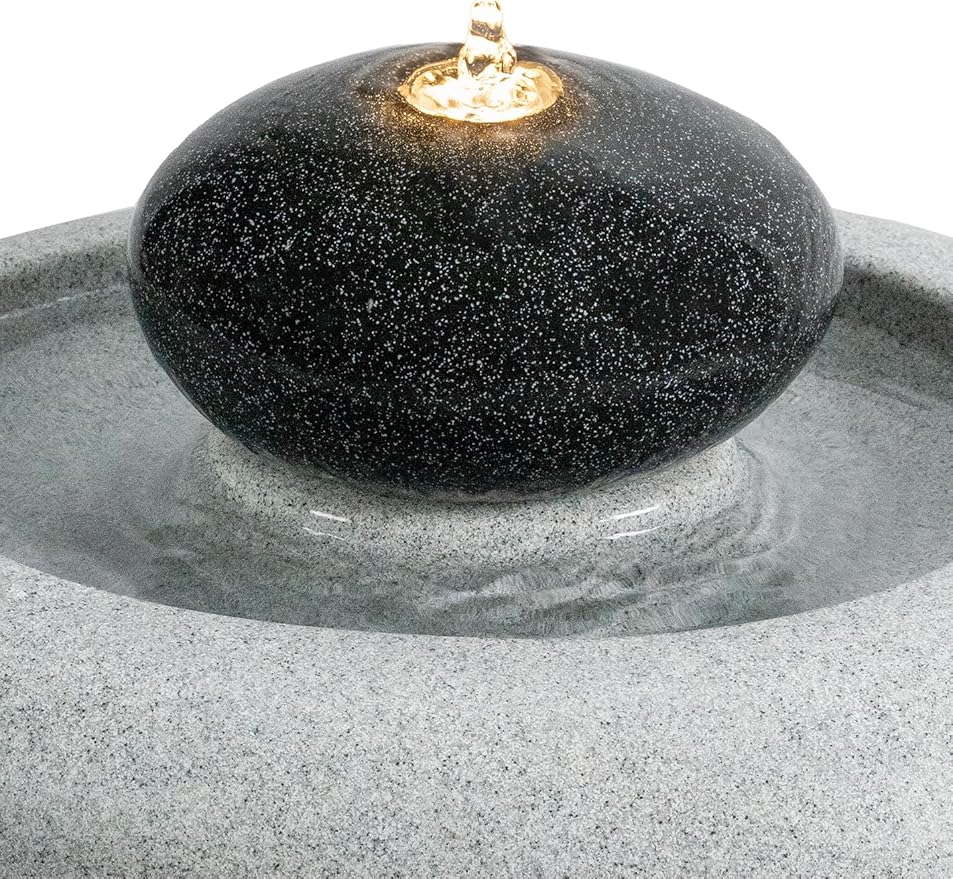 Puulye 24.02" H Outdoor Water Fountain Made with Eco-Friendly Recyclable Materials, Polyethylene Rock Waterfall Outdoor Fountain, Garden Decor with LED Light & Pump for Patio, Backyard