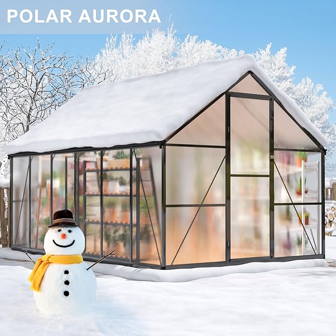 Polar Aurora 8x12 FT Greenhouse for Outside, Quick Aluminum Assembly Structure Polycarbonate Green House, Walk-in Greenhouses with 2 Ventilated Windows, Green Houses for Outdoors Backyard Garden
