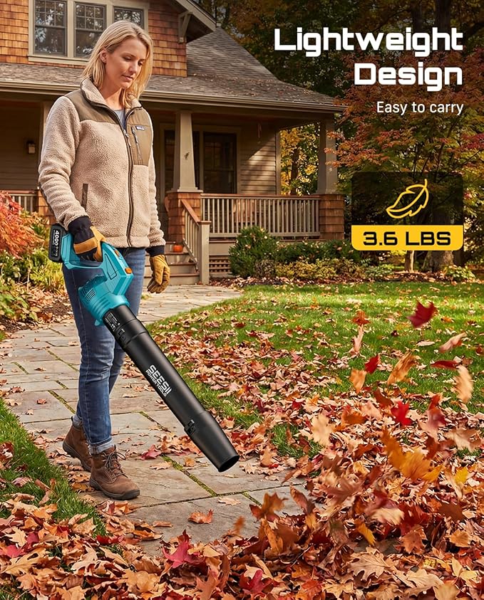 SEESII Leaf Blower Cordless, Rotated 180° Electric Leaf Blower with 2 * 4.0Ah Batteries and Charger, 550CFM 150MPH Lightweight Blower with 5 Speed Mode for Lawn Care, Yard, Patio & Outdoor Use