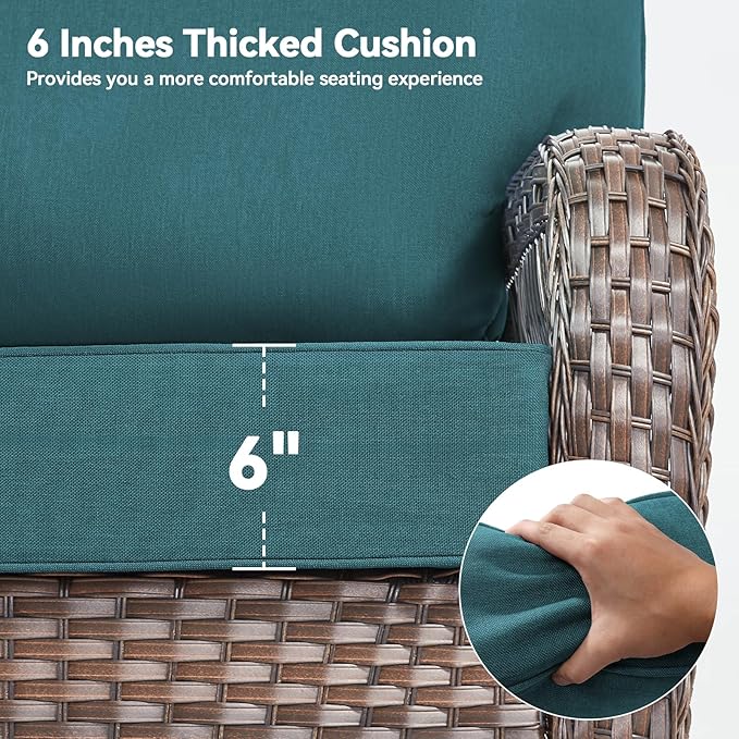 6" Thick Outdoor Cushions 24x24x6, 4-Set Deep Seat Patio Cushions with Removable Cover, Waterproof & Fade Resistant Replacement for Wicker Chair, Loveseat, Sofa - Peacock Green