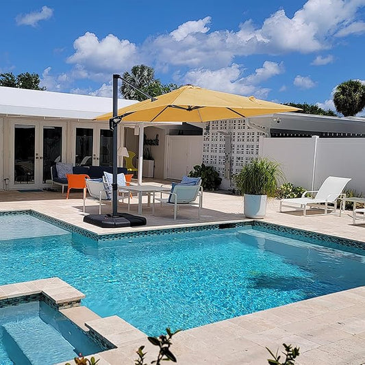 PURPLE LEAF 8' X 8' Patio Umbrella for Pool 7' High Offset Outdoor Cantilever Umbrella Swimming Pool Umbrella with 360°Rotation for Poolside Yellow