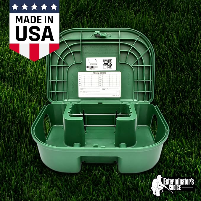 Exterminators Choice Large Rat Bait Station Box with 1 Key - Plastic, Green Heavy-Duty Weather-Resistant Outdoor Bait Station - Discreet Green Box with Lockable Holder