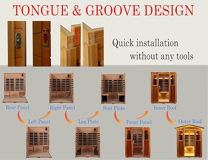 Outdoor Red Cedar Sauna 4 Person Far Infrared Sauna, Red Cedar, Withstand Outdoor Temp -10℉-149℉| Low EMF Sauna Room for Home-12 Low EMF Boards-Chromotherapy-Bluetooth Speakers (68.1*52.4*82.7 inch)