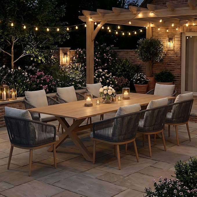 Aeeiua 80" x 38" Outdoor Dining Table, Rectangle Patio Table with Slatted Tabletop for Backyard, Garden, Deck, Poolside