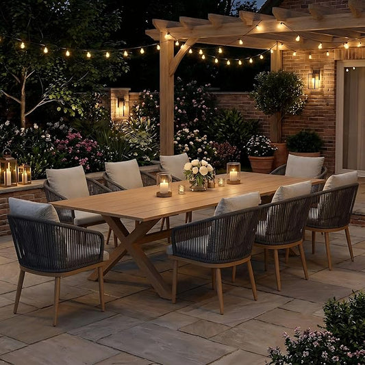 Aeeiua 63" x 38" Outdoor Dining Table, Rectangle Patio Table with Slatted Tabletop for Backyard, Garden, Deck, Poolside