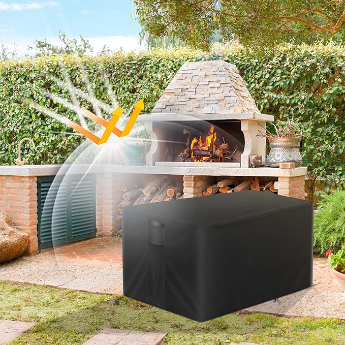POMER Fire Pit Cover Rectangular, 44 Inch fire table cover rectangle firepit covers outdoor fireplace cover Waterproof Gas Fire Pit Cover - 44"L x 32"W x 23"H (Black)