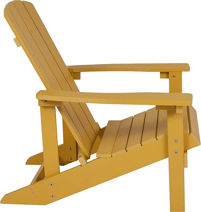 EMMA + OLIVER Campfire Set - Two Yellow Poly Resin Adirondack Chairs - 29" Star and Moon Fire Pit with Mesh Cover - Weather Resistant - Wood Burning Fire Pit