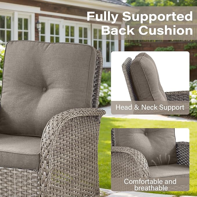 Belord 5 Piece Wicker Patio Furniture Set - Outdoor Conversation Sets with Deep Seating Swivel Rocker Chairs Loveseat and Rattan Coffee Table for Deck Backyard Poolside, Gray Wicker/Gray Cushion