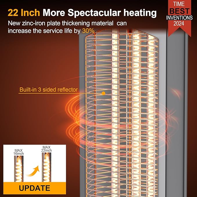 Outdoor Heaters for Patio,1500W Electric Infrared Radiant Heater with Remote,37IN Portable Tower Space Heater with 12H Timer,Tip-over Protection for Garage,Backyard,Porch,Indoor,Grey