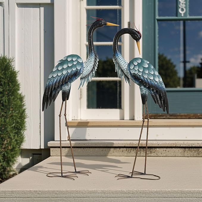 Ultym 44.8" Extra-Large Crane Decor, Handcrafted Metal Heron Lawn Sculptures with Stable U-Ground Stakes, Backyard Decoration, Metal Garden Bird Animal Yard Art, Lawn Ornament
