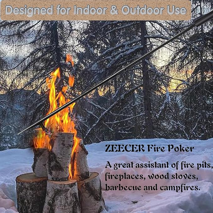 Fire Poker for Fire Pit, Heavy Duty 34-Inch Solid Steel Fireplace Poker, Portable Removable Design Poker Fire Poker for Fire Pit Outdoor Fireplaces Solo Stove Campfires & Indoor Use