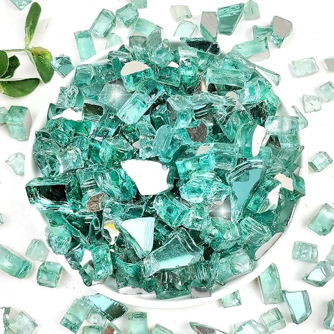Fire Glass for Propane Fire Pit, 1/2 Inch High Reflective Fireplace Glass Rocks for Fire Pit Table, Fire Pit Glass Rocks for Outdoor Fire Table and Landscaping, 5 lbs, Light Green