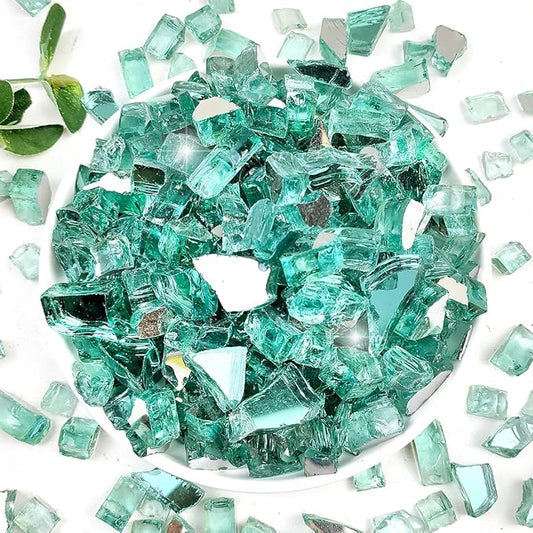 Fire Glass for Propane Fire Pit, 1/2 Inch High Reflective Fireplace Glass Rocks for Fire Pit Table, 10 lbs Fire Pit Glass Rocks for Outdoor Fire Table and Landscaping, Light Green