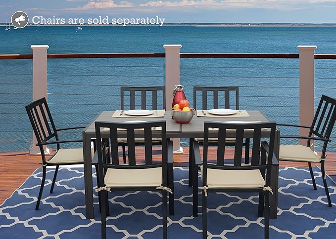Kozyard Coolmen Outdoor Patio Indoor Dining Table Rectangle 35.6'x58.9' and Wood Like Laminate Table Top for 6 Person Porch Deck Garden(Brown)
