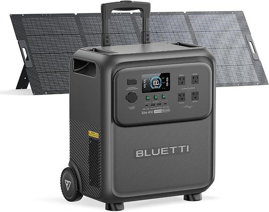 BLUETTI Elite 400 Solar Generator with 350W Solar Panel Included (Ship Separately), 3840Wh LFP Batttery Backup with 2600W AC Outlets (3900W Power Lifting) for Home Backup, Outage, RV Life, Camping