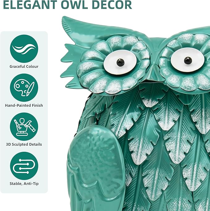Ultym 16.8" Metal Owl Statue - Handmade Cute Bird Sculpture for Yard & Garden Decor, Boho Home Accent for Shelf, Desk, Living Room, Bedroom, Office, Nice Gift for Bird Lovers