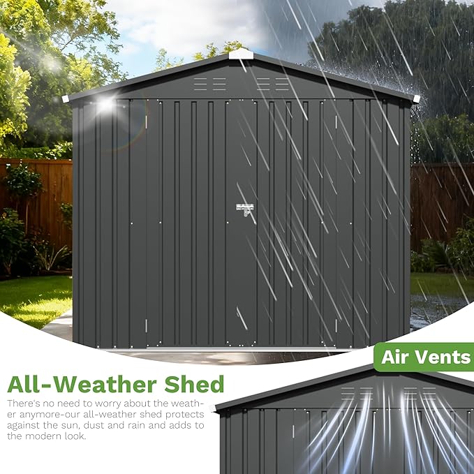 Patiowell 8x8 FT Outdoor Storage Shed, Heavy Duty Tool Storage Sheds with Lockable Doors and Updated Frame Structure for Backyard Patio Lawn, Black