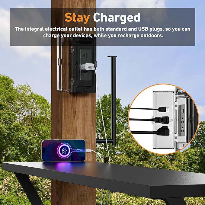 Modern Shade Woodberry Grill Gazebo 6' X 12', Cedar Wood Gazebo with Dual bar Tops & Shelves, Patio Pavilion with Galvanized Steel Roof, USB and USB-C connectors for Patio, Garden