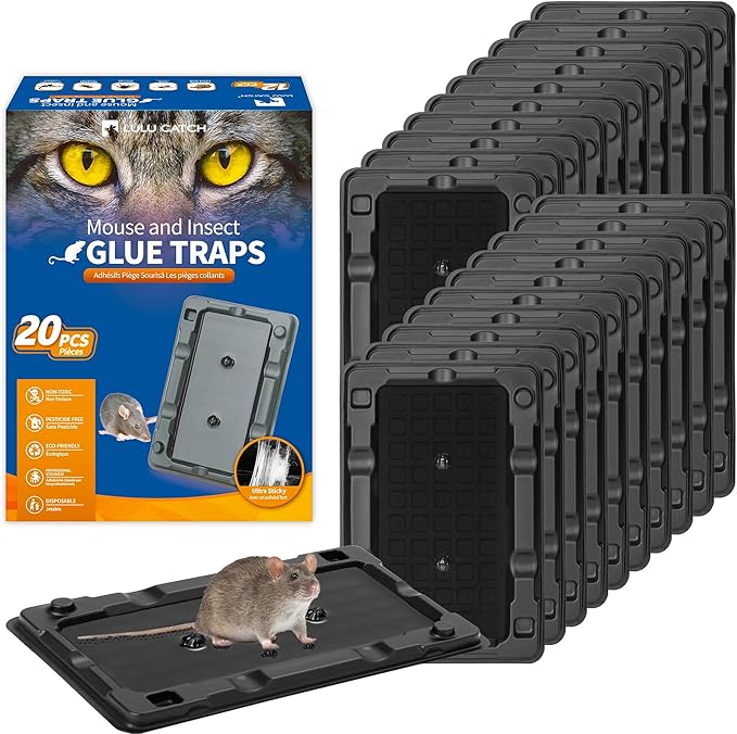 LULUCATCH Mouse Traps, 20 Pack Sticky Mouse Traps Indoor for Home, Pre-Baited Non-Toxic Bulk Glue Traps for Rats, Mice, Mole, Lizards, Pet Safe Pest Control for Home & Garage