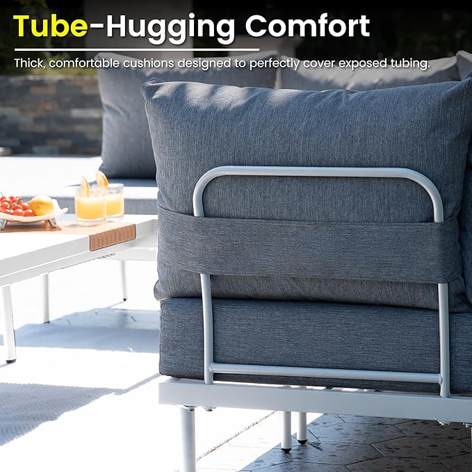 Sundale Outdoor 2 Pieces Patio Furniture Set, Metal Outdoor Sectional Sofa with 6 Inch Olefin Cushion, All-Weather Modern Outdoor Conversation Sets