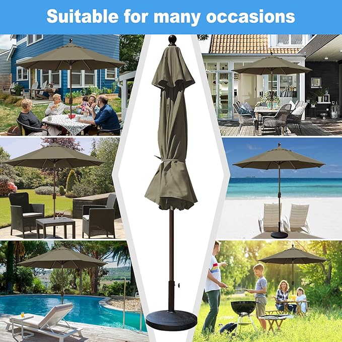 Eurmax USA 10-Year-Non-Fading 10Ft Market Umbrella Outdoor Patio Umbrella Table Umbrella with 8 Ribs,Hand Crank and Ventilation (Taupe)
