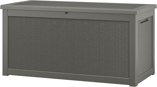 NUNU LAB 300 Gallon Outdoor Storage Box,Resin Large Sturdy Deck Box, Backyard Outside Storage Box Waterproof with Double Wall Panels,Package Delivery Garden Outdoor Hose Storage Bin