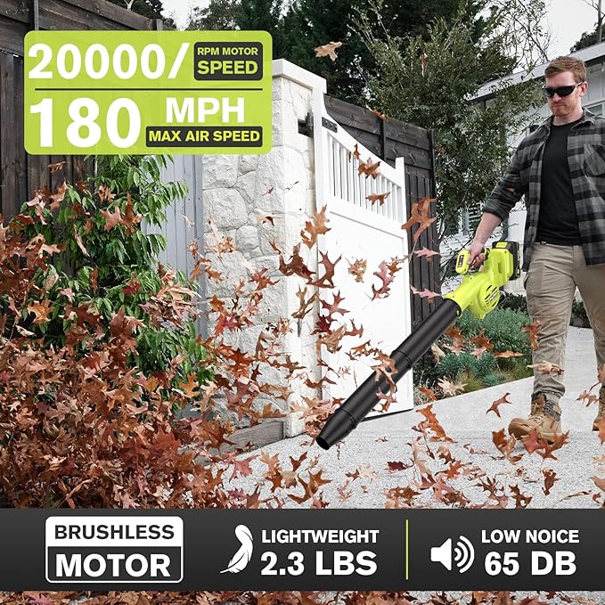 PULITUO Leaf Blower Cordless, 3 in 1 Small Leaf Blower- 180MPH 20,000RPM Brushless Mini Blower Cordless Handheld Battery Blowers for Lawn Care, Dust, Grass and Car (1 Battery)