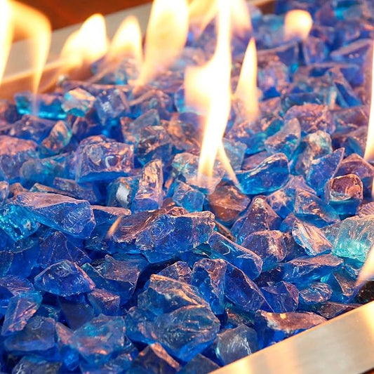 GRISUN Caribbean Blue Fire Glass for Fire Pit - 1/2 Inch Tempered Glass Rocks for Natural or Propane Fireplace, Safe for Outdoors and Indoors Firepit Glass, 10 Pounds