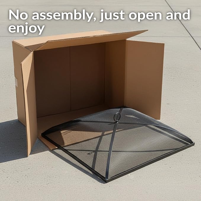 Sunnydaze Heavy-Duty Steel Mesh Fire Pit Spark Screen Cover - Outdoor Fire Pit Screen Cover - Square - Black - 30-Inch