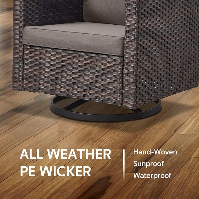 9 Piece Wicker Patio Furniture Set - Outdoor Swivel Rocker Chairs Set with Coffee Table, Rattan Chairs, 3 Seat Sofa & Ottomans, Patio Conversation Sets for Bcakyard Deck - Brown/Grey