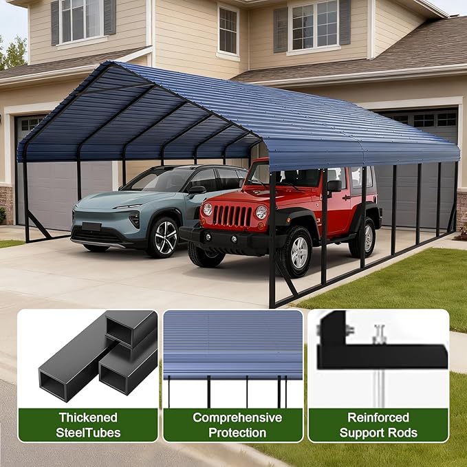 20x30 FT Carport Canopy Heavy Duty RV Metal Carports Kits for Garage,Aluminum Car Ports with Steel Shelter Frame Cover for 3 Car or Boats
