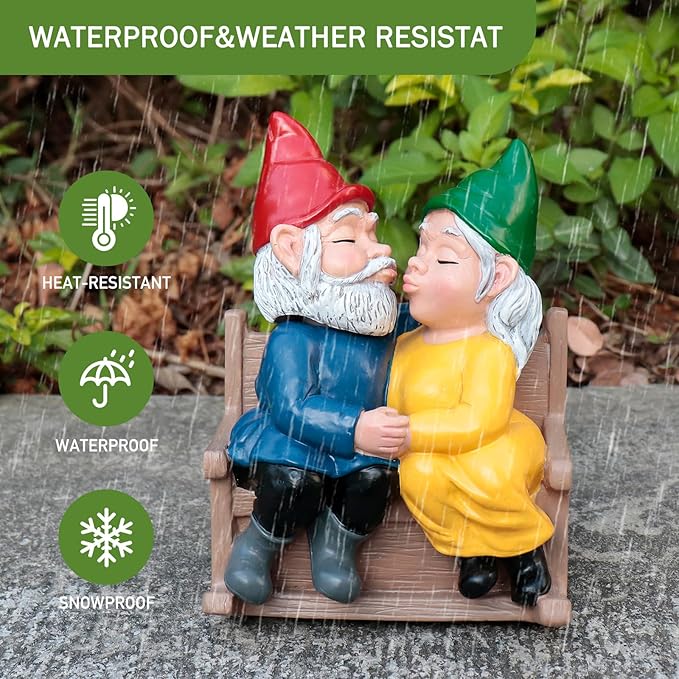 Chambtalie Kiss Garden Gnome Statue Couple in Love Collectible Figurine Mr and Mrs Gnome Sculpture Romantic Gnome Lover Couple Statues Indoor Outdoor Yard Home Décor Mom Dad Friends Gifts
