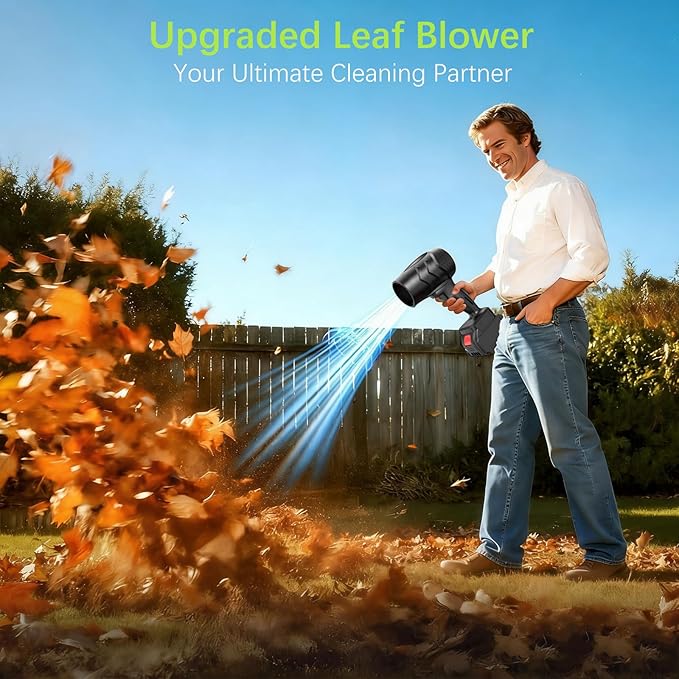 Leaf Blower Cordless with Battery and Charger,21V Electric Handheld Leaf Blower, 950000RPM Powerful Fan with Adjustable Speed, Lightweight Blower for Patio, Lawn, Blowing Leaves and Snow(Black)