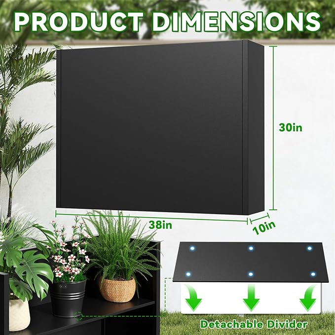Tall Metal Planter Box, 38" L x 10" W x 30" H Large Outdoor Planters with Drainage & Adjustable Shelf, Heavy Duty Steel Rectangular Planter for Patio, Balcony, Indoor(Black)