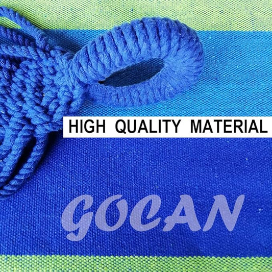 GOCAN Brazilian Double Hammock 2 Person Extra Large Canvas 250x160cm Total Length 350cm Load 500lb Cotton Hammock for Garden Outdoor and Indoor Blue/Green(98 * 65'')