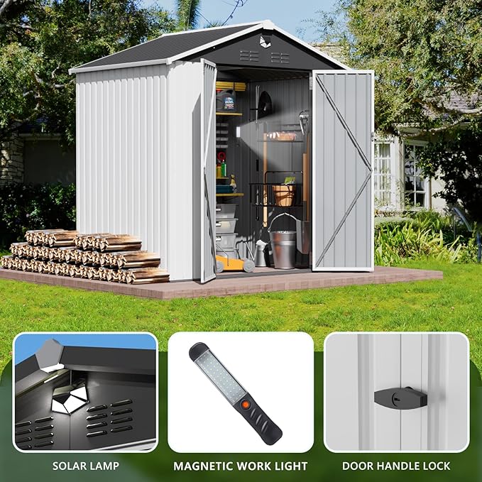 Metal Storage Shed,Outdoor Storage Building 8x6,Large Backyard Shed with Lockable Door,Waterproof Outside Storage Shed，White
